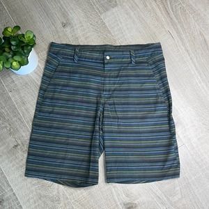 LULULEMON ATHLETICA Men’s Blue Green Striped Shorts Pockets Size 36